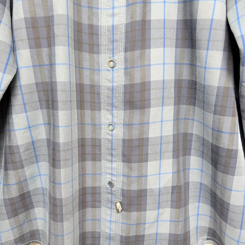 The North‎ Face Shirt Mens XL Blue Plaid A36Q Snap Front Long Sleeve Hiking Top